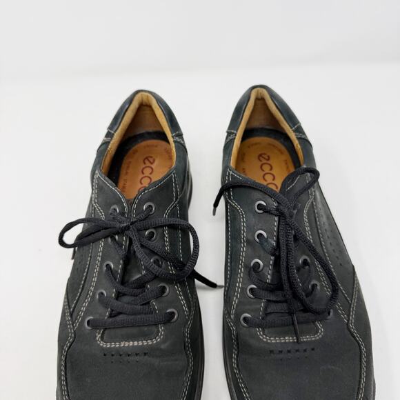 Ecco Mens 45 / US 11 Black Leather Remote Tie Oxford Shoes Shock Point Sole Work - Picture 8 of 13